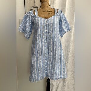 Claudie Pierlot White & Blue Paisley Print Embroidered Cotton Dress Size 6 EU 38